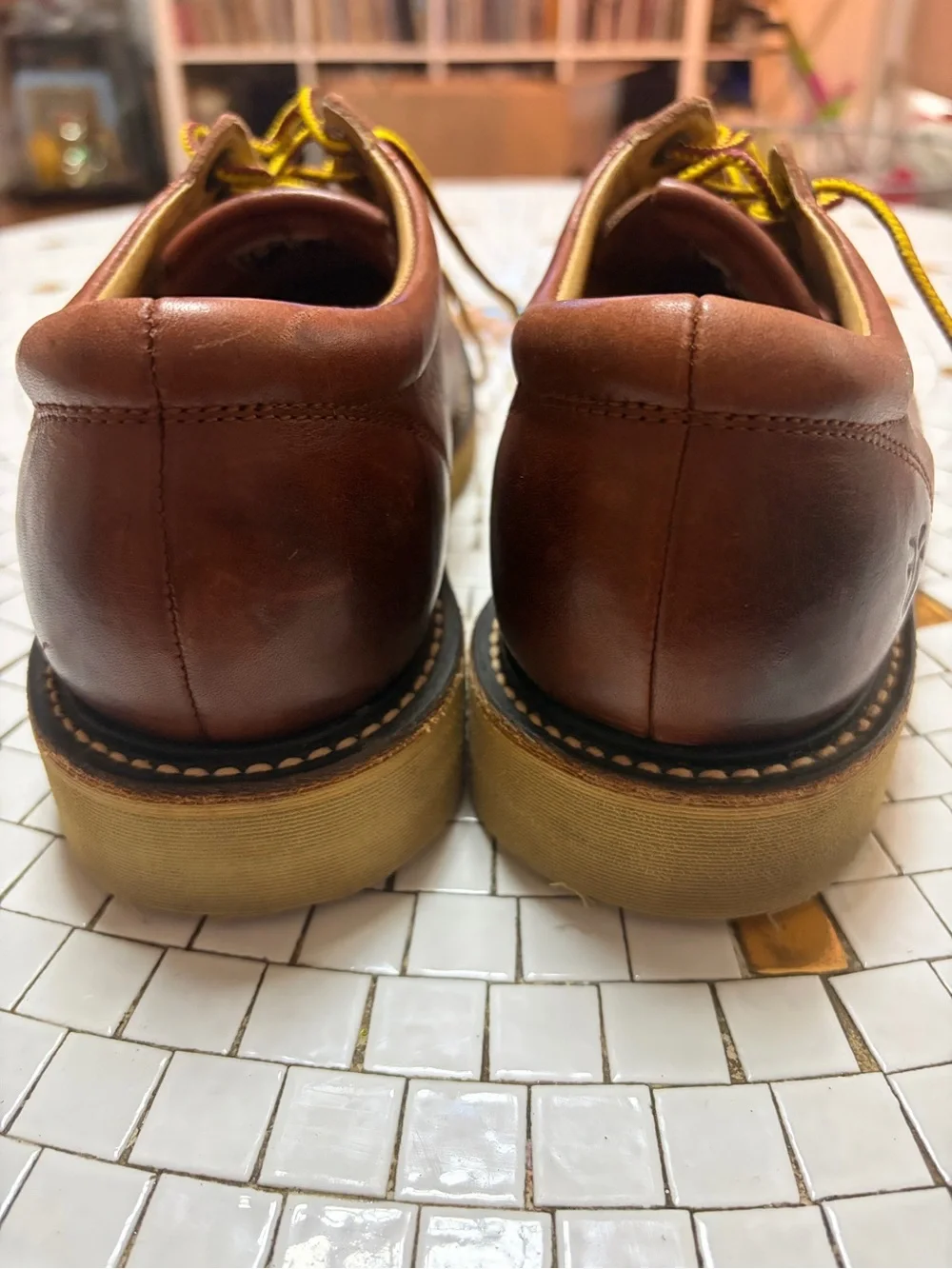 Men's Brown Leather Moc Toe Casual Shoes with Yellow Laces